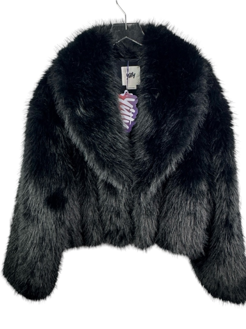 NWT Yitty Cropped Faux Fur Teddy Jacket Black Cozy Plush Coat Plush Soft Sz L